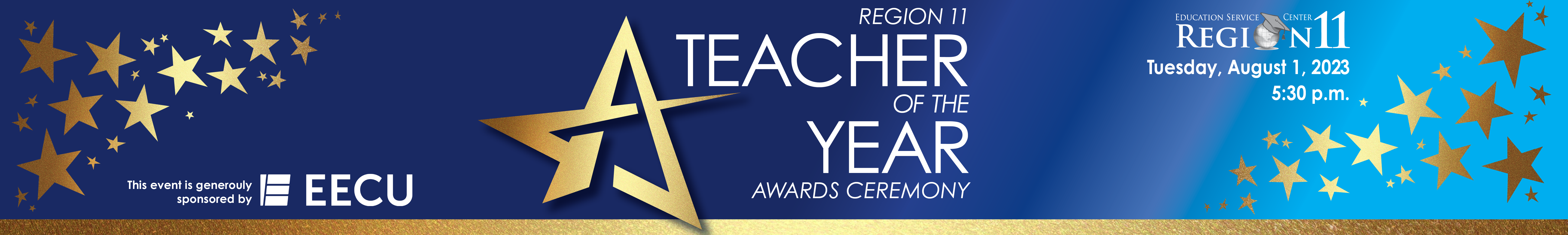 Region 11 Teacher of the Year Banner - blue background with gold stars